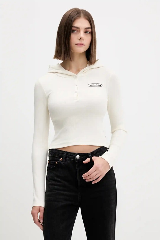 Tričko s dlouhým rukávem Guess Jeans nášivka béžová W5YP39.KA0H1