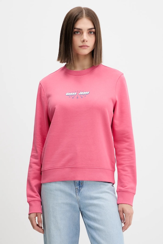 Guess Jeans bluza bawełniana nadruk różowy W5YQ23.K68I4