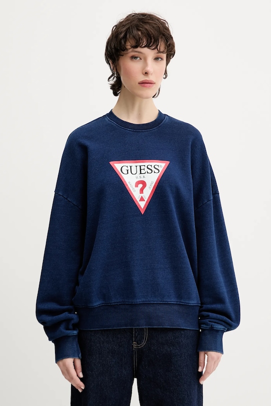 Guess Jeans bluza bawełniana nadruk granatowy W5YQ12.KCXQ1