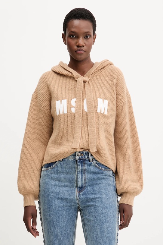 MSGM sweter wełniany okrągły beżowy 3941MDM219.257785