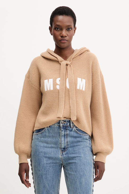 MSGM sweter wełniany okrągły beżowy 3941MDM219.257785