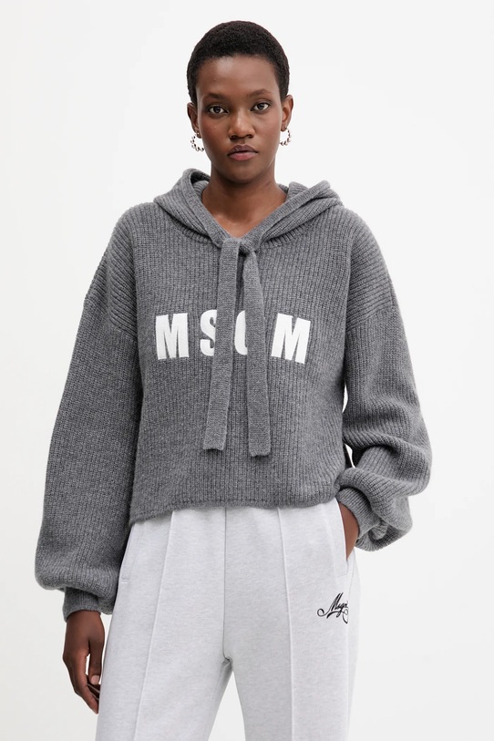 MSGM sweter wełniany okrągły szary 3941MDM219.257785