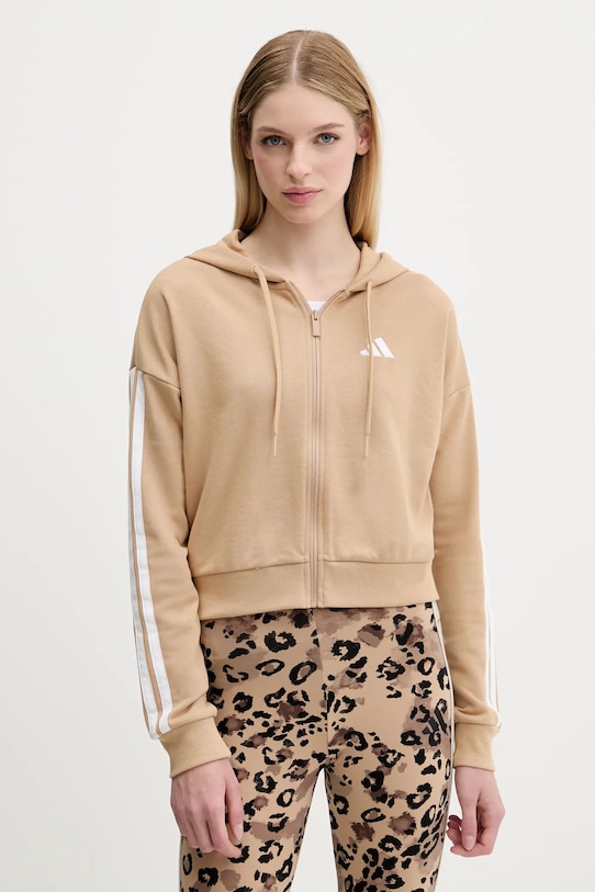 Суичър adidas 3-Stripes с качулка бежов JY3133