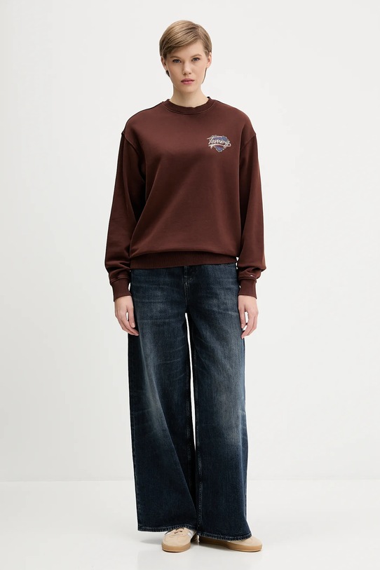 Pamučna dukserica Tommy Jeans DW0DW21602 smeđa AW25