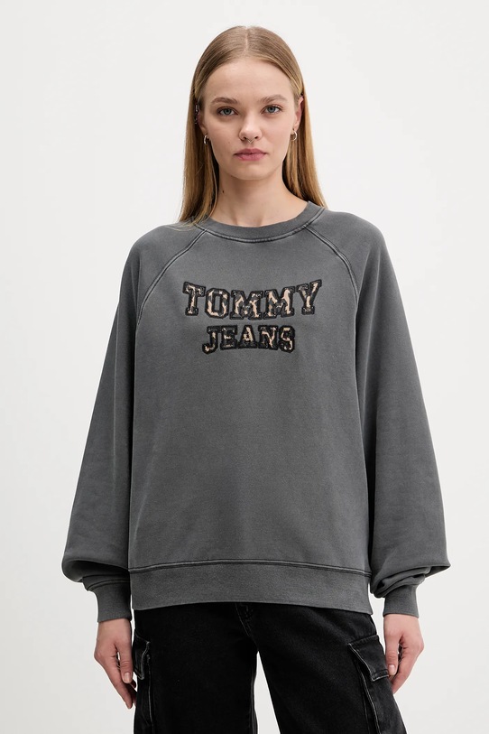 Βαμβακερή μπλούζα Tommy Jeans χωρίς κουκούλα γκρί DW0DW21959