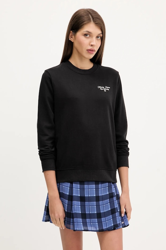 Βαμβακερή μπλούζα Tommy Jeans χωρίς κουκούλα μαύρο DW0DW21960