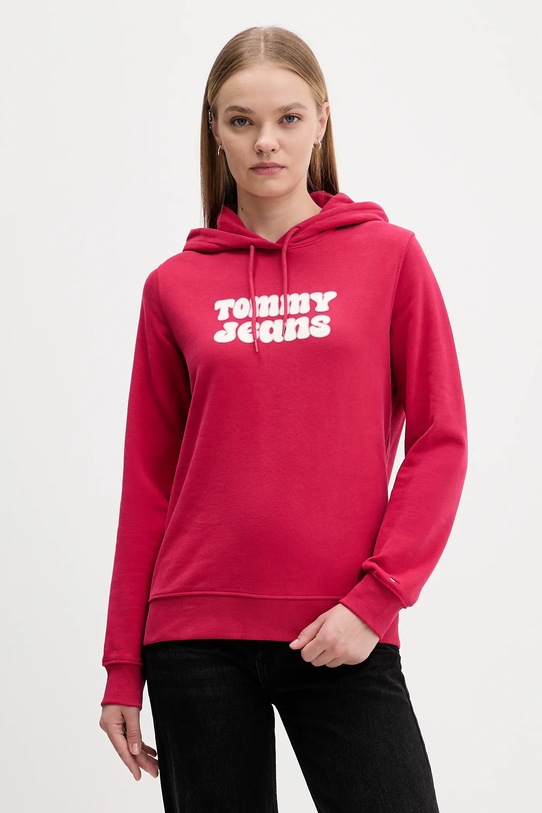 Βαμβακερή μπλούζα Tommy Jeans στάμπα ροζ DW0DW21962