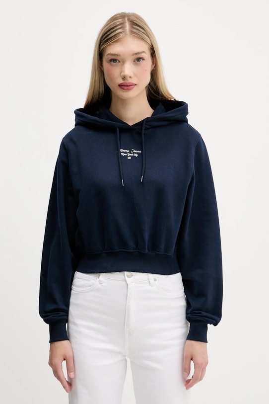 Бавовняна кофта Tommy Jeans гладкий темно-синій DW0DW22170