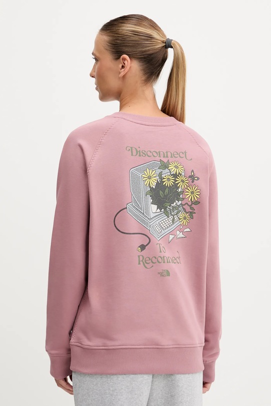 Βαμβακερή μπλούζα The North Face Connect Relaxed χωρίς κουκούλα ροζ NF0A8E4JHCS1