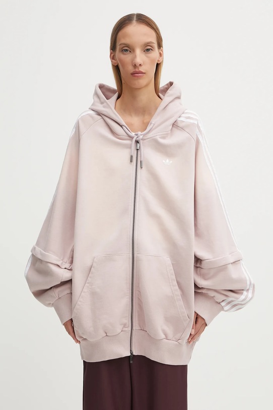 Bavlněná mikina adidas Originals Oversized Hoodie nášivka růžová KE9804
