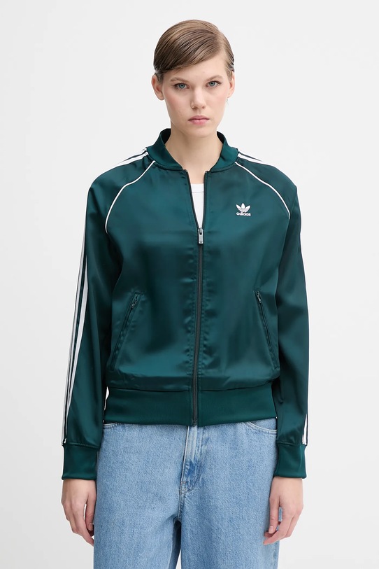 Mikina adidas Originals Sst Satin Tt bez kapucne zelená JZ6732