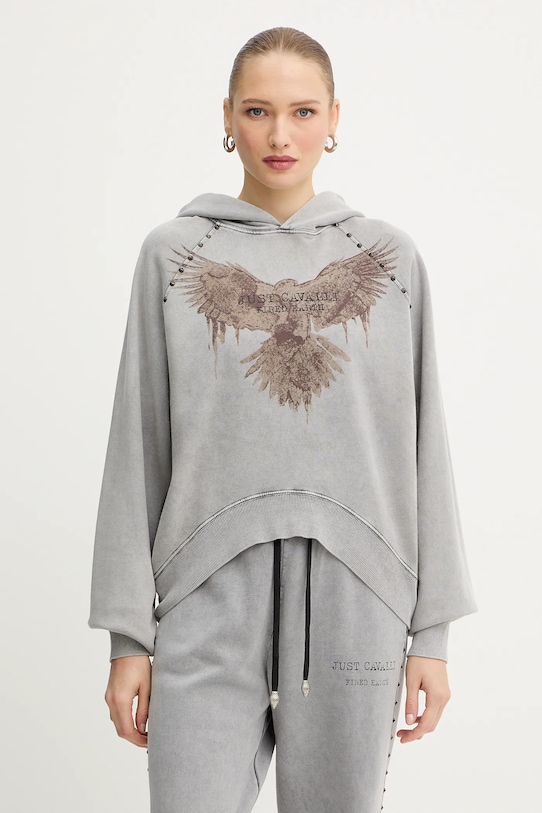 Just Cavalli bluza bawełniana nadruk szary 79PAIE05.CFW13