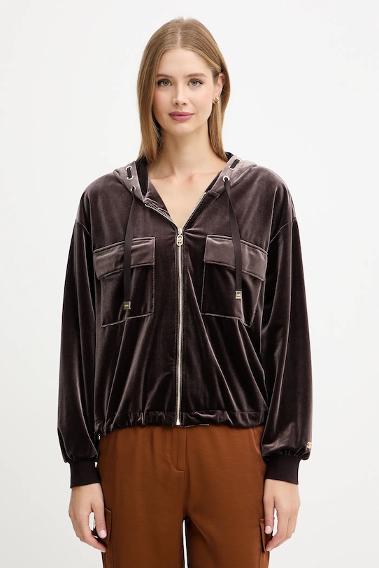 Liu Jo bluza welurowa z kapturem brązowy TF5108.J4955