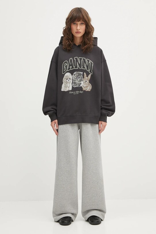 GANNI bluza bawełniana Isoli Oversize Animals szary T4270