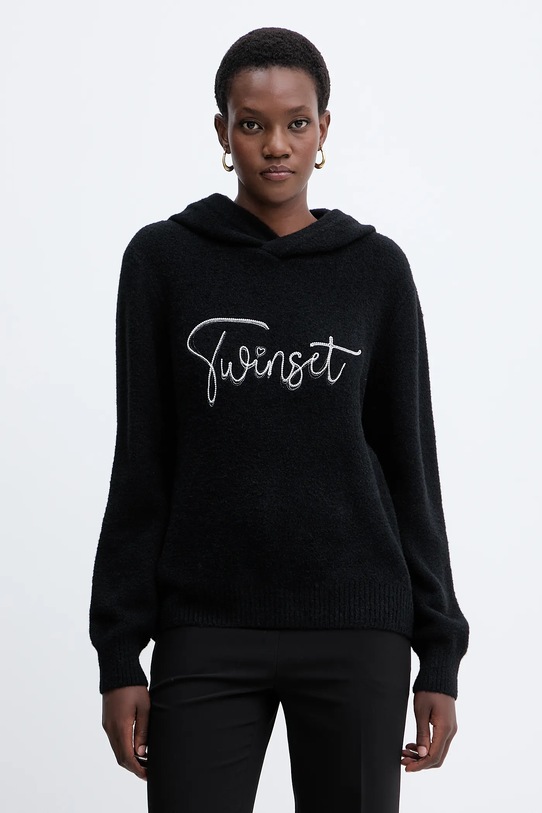 Twinset sweter z domieszką wełny okrągły czarny 252LL3EAA