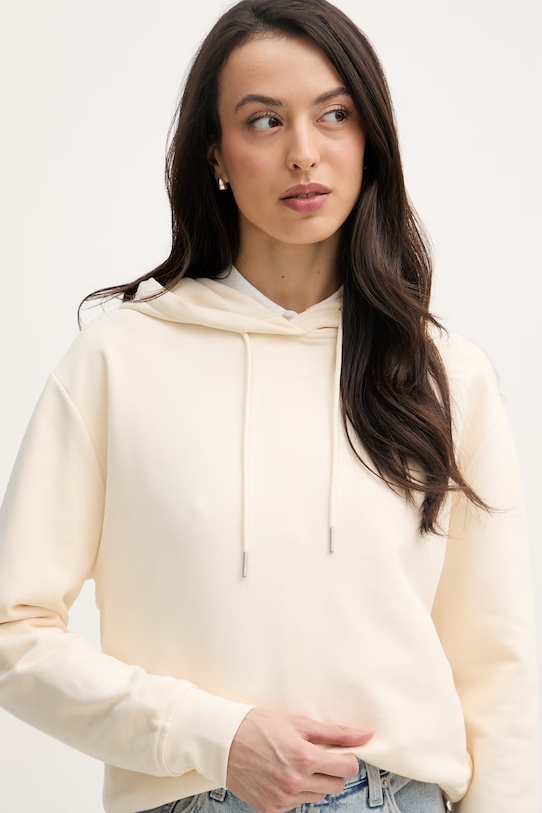 Calvin Klein Jeans dukserica sa kapuljačom ženska od pamuka bež LV047C224G