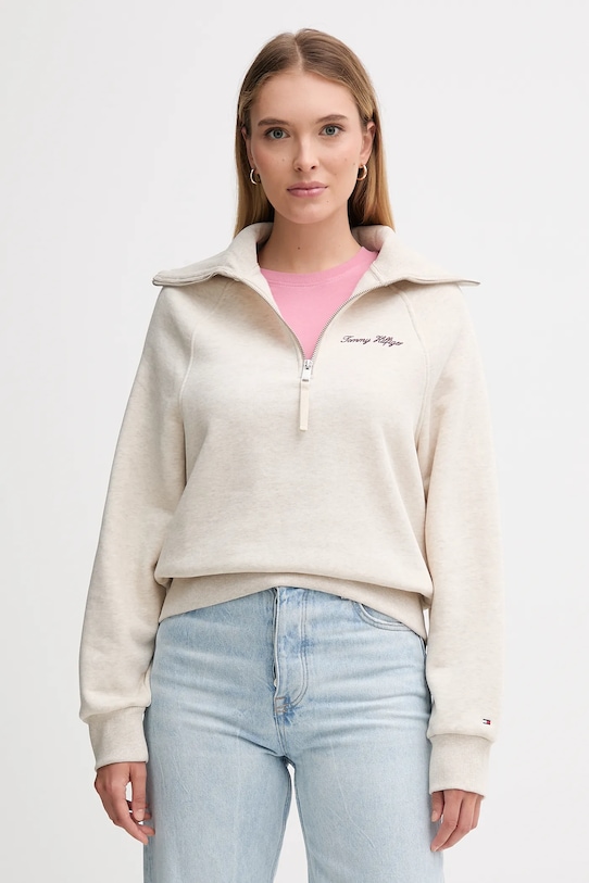 Mikina Tommy Hilfiger bez kapucne béžová WW0WW46632