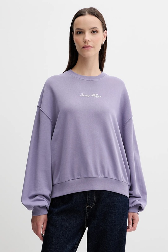Βαμβακερή μπλούζα Tommy Hilfiger βαμβάκι μωβ WW0WW48269