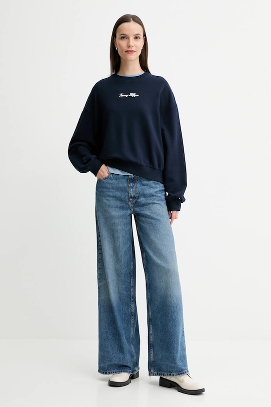 Βαμβακερή μπλούζα Tommy Hilfiger WW0WW48269 σκούρο μπλε AW25