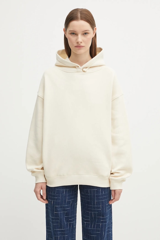 Kenzo bluza bawełniana Gots Oversize With Boke Pin z kapturem beżowy FF62HO4524MB