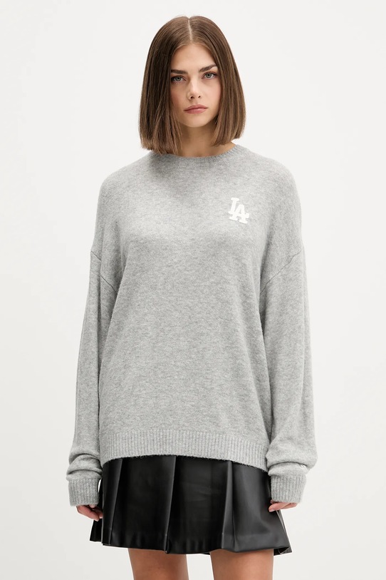 New Era sweter z domieszką wełny okrągły szary 60684495