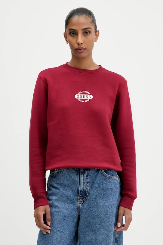 Guess Jeans bluză print burgundia W5BQ07.KC811