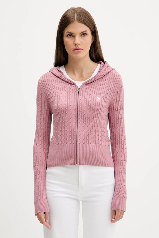 Guess Jeans kardigan z domieszką jedwabiu melanż różowy W5BR04.Z3HO2
