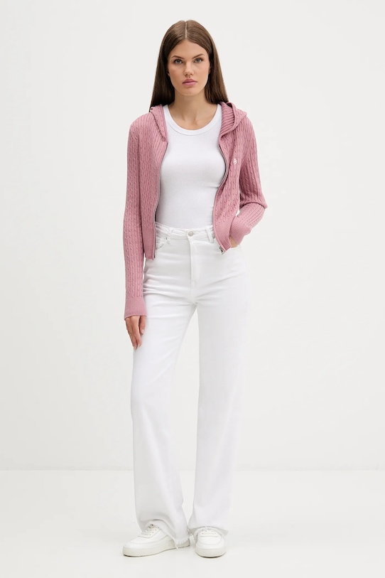 Guess Jeans kardigan z domieszką jedwabiu W5BR04.Z3HO2 różowy AW25