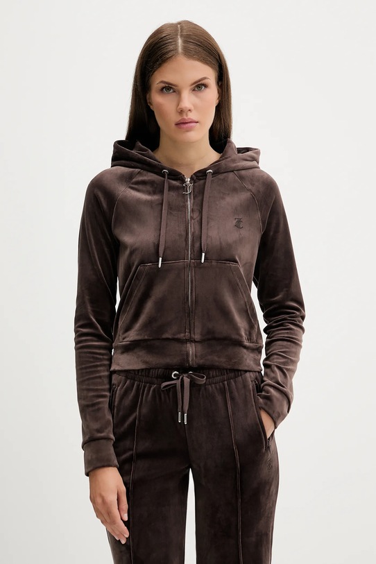 Juicy Couture bluza welurowa z kapturem brązowy JCWAS225306