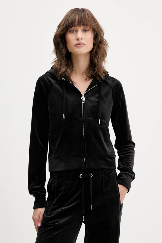 Juicy Couture bluza welurowa z kapturem czarny JCWAS225306