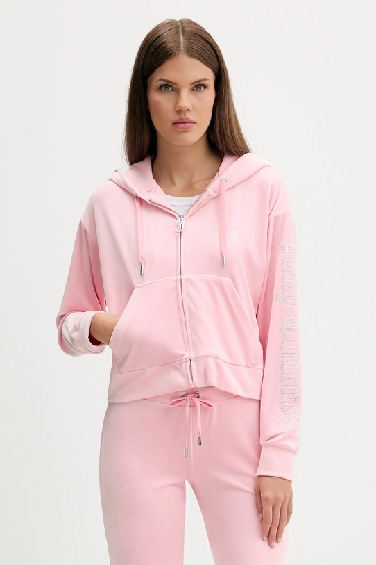 Juicy Couture bluza welurowa z kapturem różowy JCWAS225310