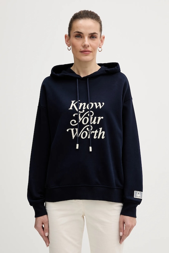 United Colors of Benetton bluza z kapturem granatowy 3WNWD201C
