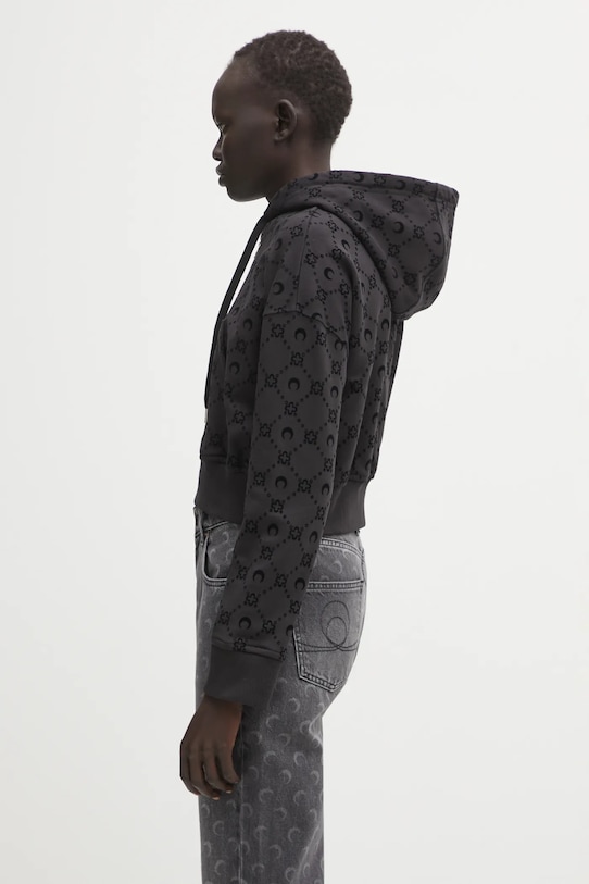 Marine Serre bluza bawełniana Moonogram Flocked Fleece Cropped Zipped WST019ACJER0089 czarny AW25