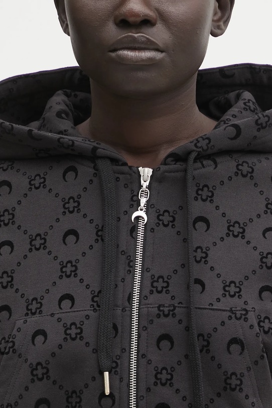 Marine Serre bluza bawełniana Moonogram Flocked Fleece Cropped Zipped czarny WST019ACJER0089