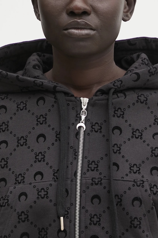 Marine Serre bluza bawełniana Moonogram Flocked Fleece Cropped Zipped czarny WST019ACJER0089