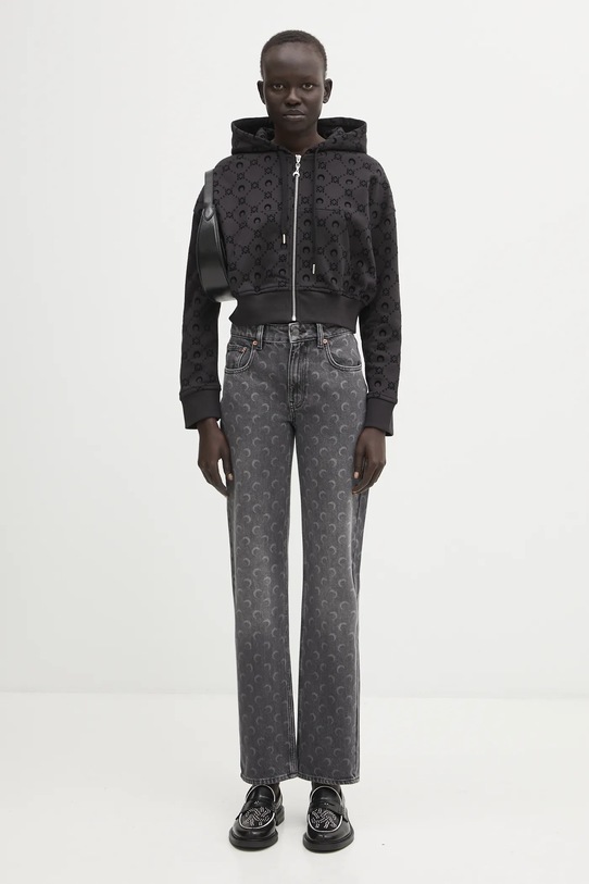 Marine Serre bluza bawełniana Moonogram Flocked Fleece Cropped Zipped WST019ACJER0089 czarny