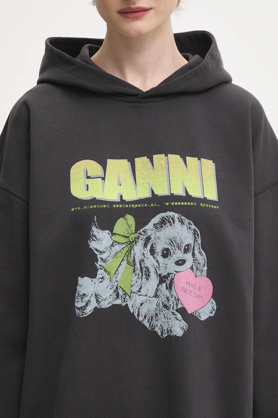 Хлопковая кофта GANNI Isoli Oversized серый T4360