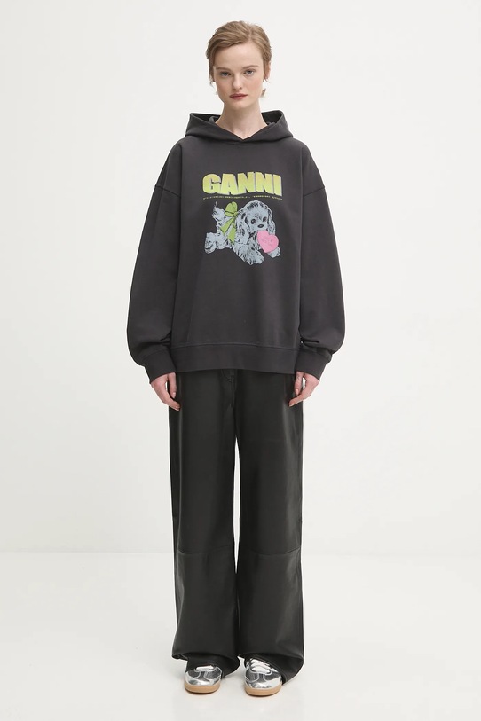 Хлопковая кофта GANNI Isoli Oversized T4360 серый