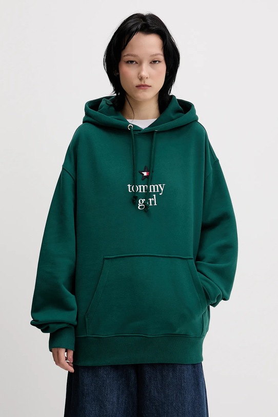 Tommy Jeans bluza bawełniana z kapturem zielony DN0DN00099