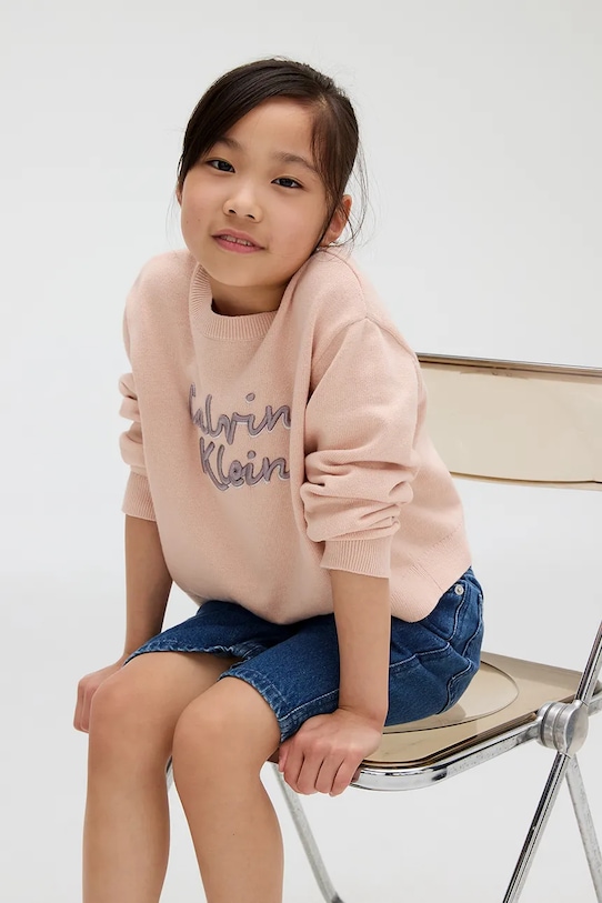 Dětský bavlněný svetr Calvin Klein Jeans středně silná oranžová IG0IG02971.9BYA