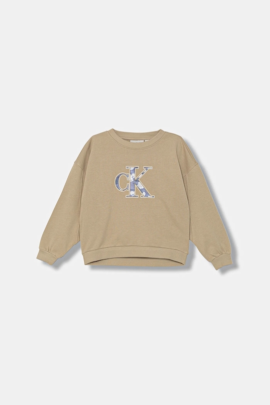Dětská bavlněná mikina Calvin Klein Jeans bez kapuce béžová IG0IG02970.9BYA