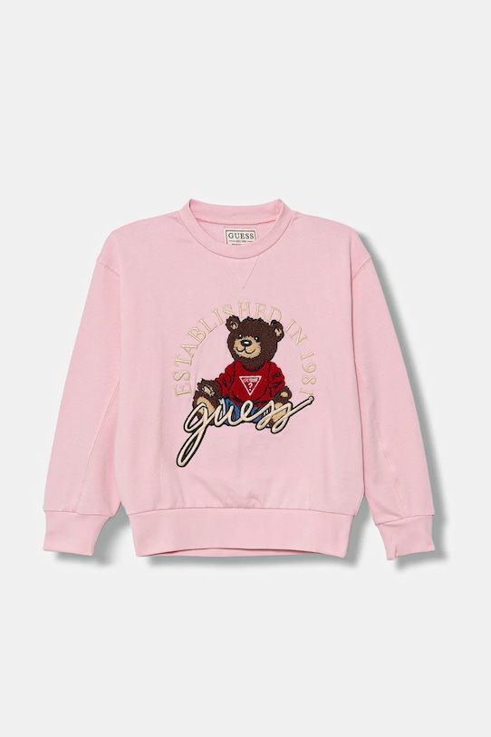 Guess bluza bawełniana dziecięca aplikacja różowy H5YJ00.KAX74.G.9BYA