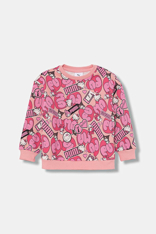 Dětská mikina Puma PUMA X HELLO KITTY & FRIENDS Relaxed AOP Crew FL bez kapuce růžová 632392
