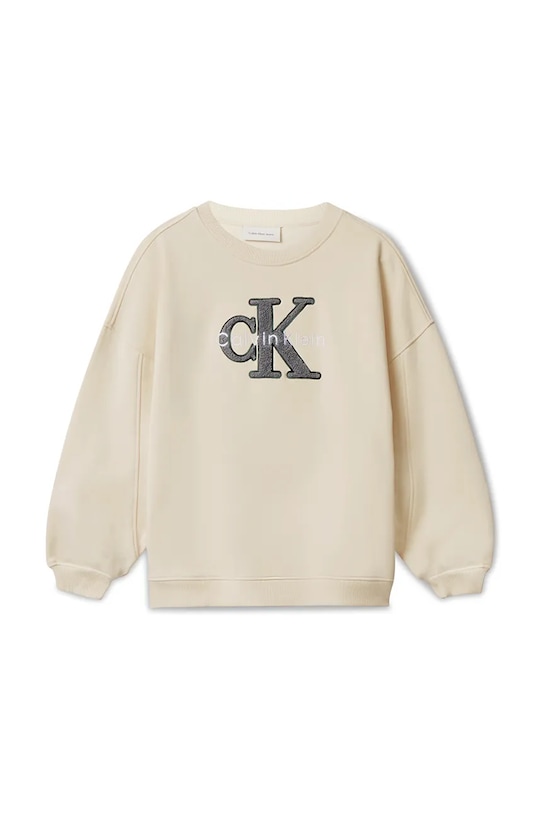 Dětská bavlněná mikina Calvin Klein Jeans bez kapuce béžová IG0IG03014.9BYA