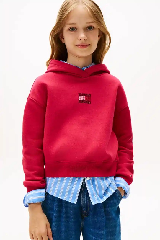 Detská mikina Tommy Hilfiger s kapucňou červená KG0KG09016.9BYA