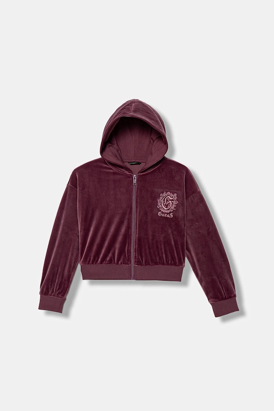 Dětská velurová mikina Guess s kapucí burgundské J5BQ07.K0232.9BYA