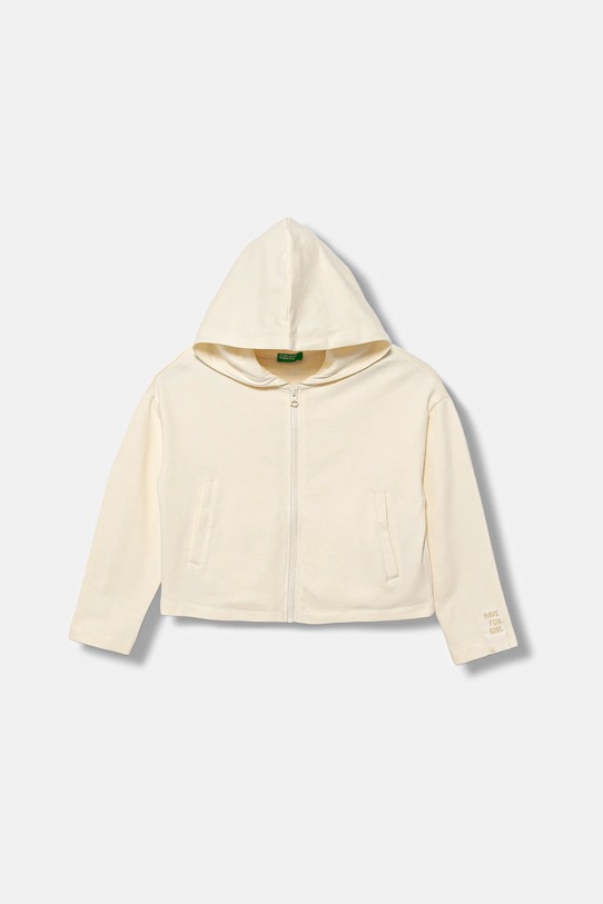 Dětská bavlněná mikina United Colors of Benetton s kapucí béžová 3NBMC505E.G.seasonal
