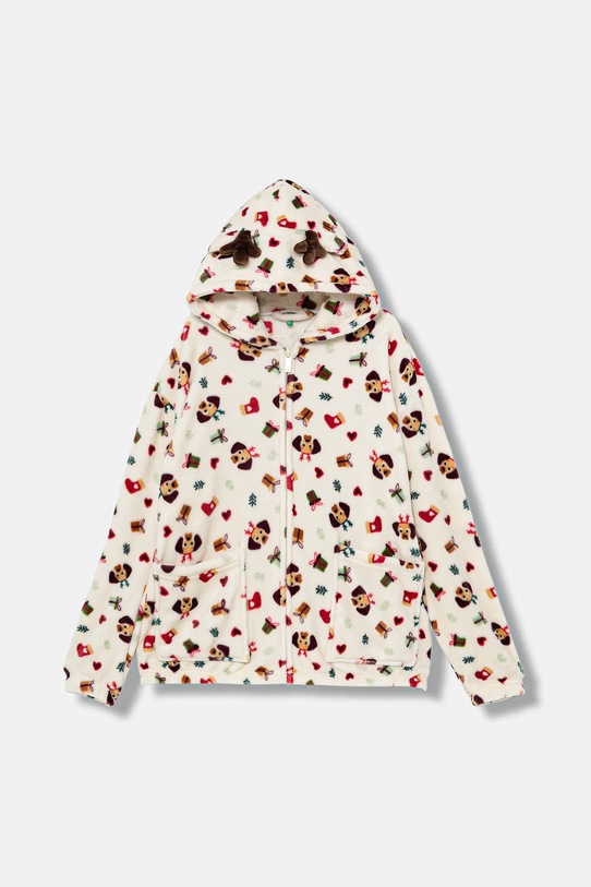 Otroški pulover iz flisa United Colors of Benetton S kapuco bež 6FK81800W.G.Seasonal