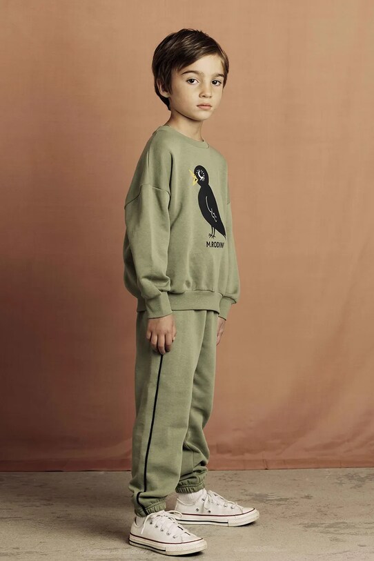 Mini Rodini bluza bawełniana dziecięca Blackbird nadruk zielony 2562013675