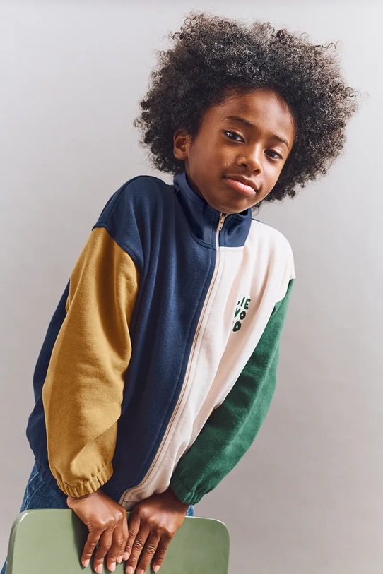Liewood bluza bawełniana dziecięca Cassius Zip-up Sweatshirt wzorzyste granatowy LW20080.9BYA